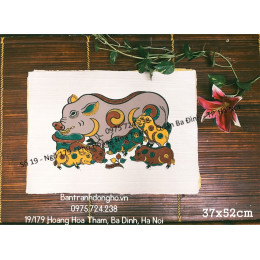 Tranh Đông Hồ Đàn Lợn Âm Dương (loại 37x52cm)